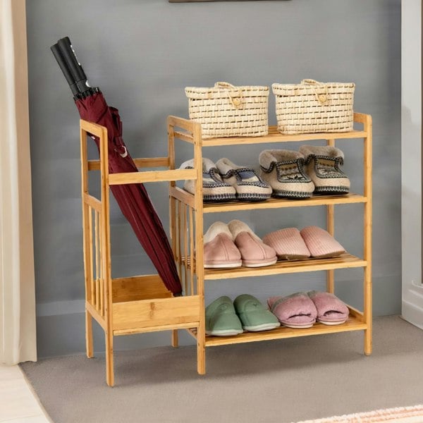 Rafaelo Mobilia Bamboo 4 Tier Shoe Rack With Umbrella Holder