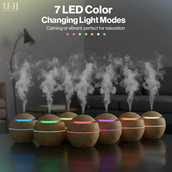 LKH HOME COLLECTION LKH Essential Oil Diffuser & Humidifier 130ML - Aromatherapy Diffuser with 5 Oils - USB Powered LED Mood Light  for Home
