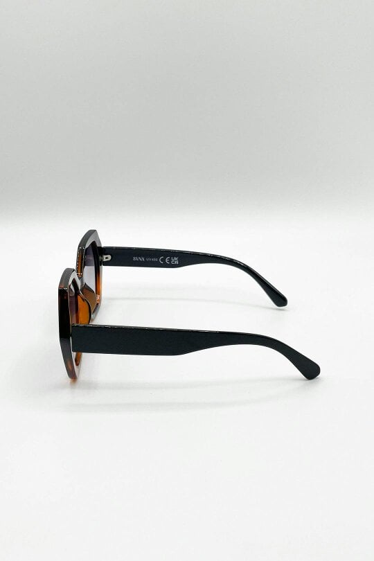 SVNX Oversized Rounded Angular Sunglasses In Tortoiseshell