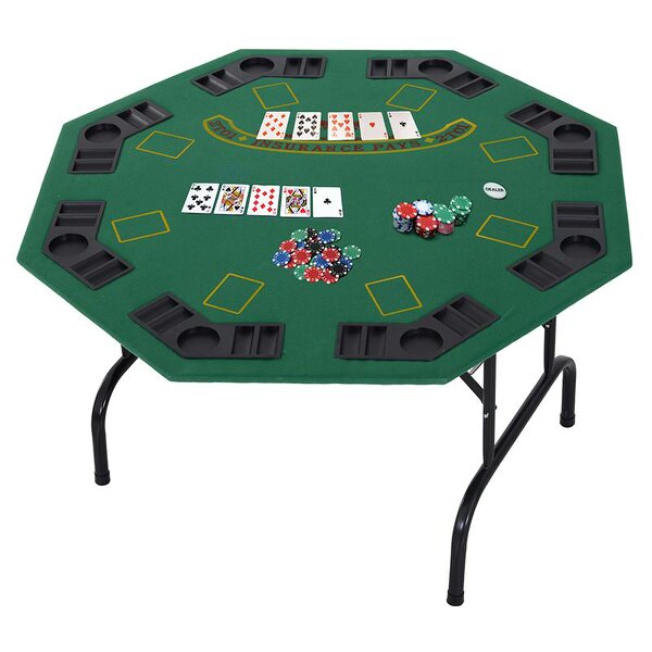HOMCOM 8 Player Folding Games Poker Table Chip Cup Holder Steel Base Green