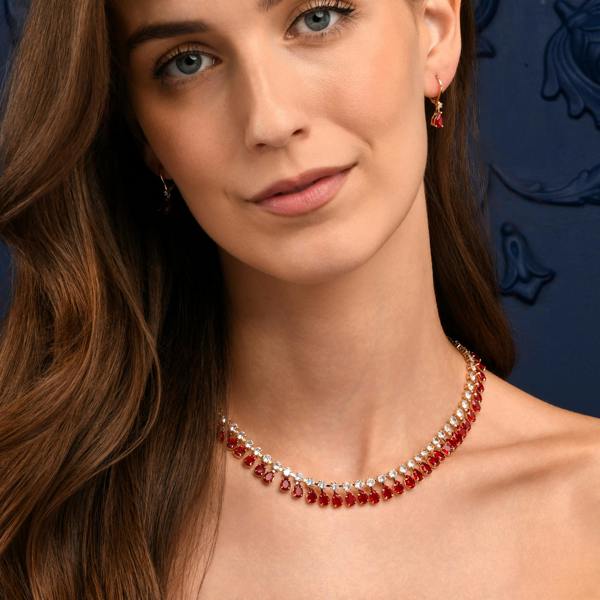 Zavana Red Crystal Necklace with Round & Pear Shaped Cubic Zirconia Stones For Women