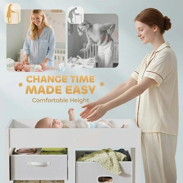 Bobobiy Baby Changing Unit with 4 Storage Drawers, Mat for Bedroom Nursery, 84 x 84.5 cm, White