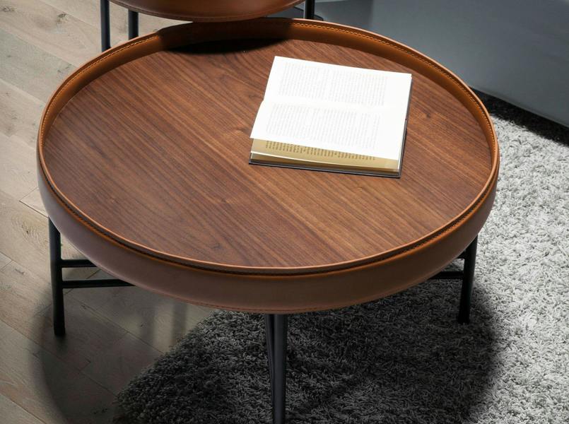Angel Cerdá Round Coffee Table in Leatherette, Walnut and Black Steel 2058