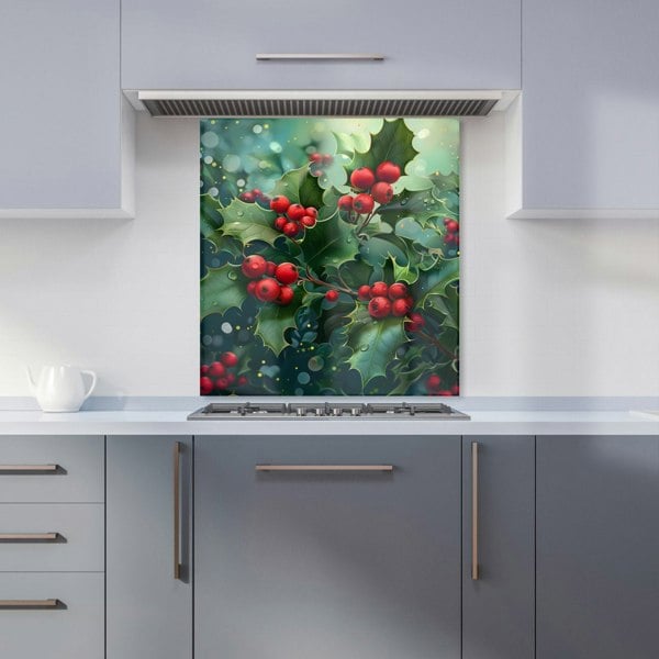 Warren Reed - Designer Festive Holly with Dew-Kissed Berries Kitchen Splashback