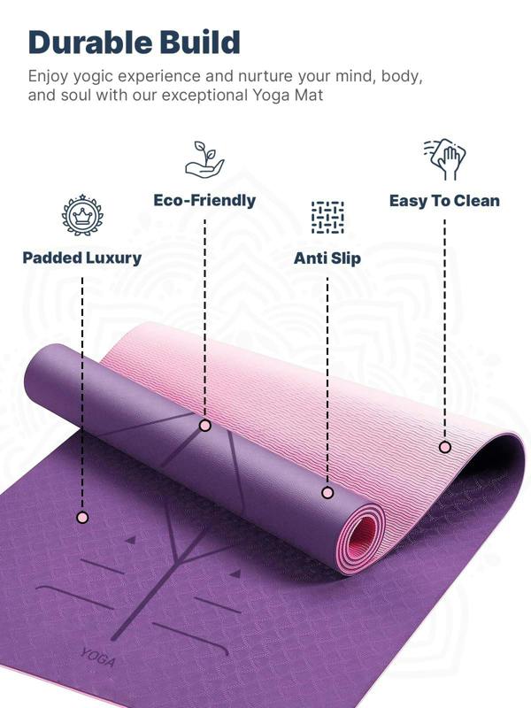 ROMIX Pro Yoga Mat with Alignment Lines, 6mm Non Slip Lightweight Exercise Mat with Carry Bag and Strap
