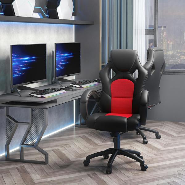 Vinsetto Racing Gaming Chair Swivel Home Office Gamer Chair with Wheels Gray - Red