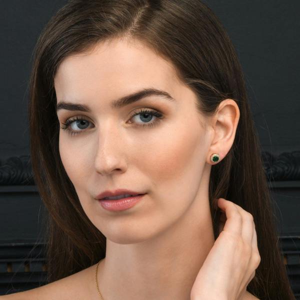 Zavana Gold Plated Classic Round Green Halo Stud Earrings with Cubic Zirconia For Women
