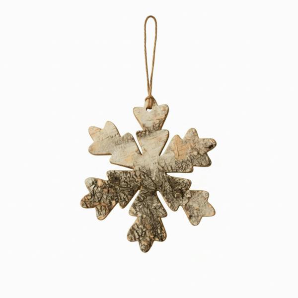 16cm and 20cm Birch Bark Wooden Snowflake Wall Hanging Christmas Decoration Set image 1