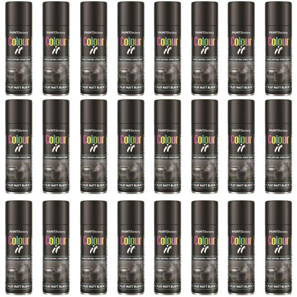 Paint Factory 24X - Paint Factory Flat Matt Black Spray Paint 250ml