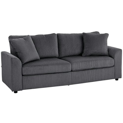 Bobobiy Modern 3 Seater Sofa with Spring Cushion, 212 cm Fabric Jumbo Cord Sofa Couch with 2 Scatter Cushions, Upholstered Corduroy Settee, Grey
