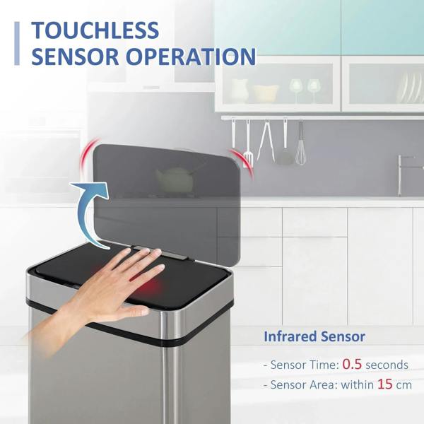 Stainless steel touchless sensor recycling bin with removable black lid