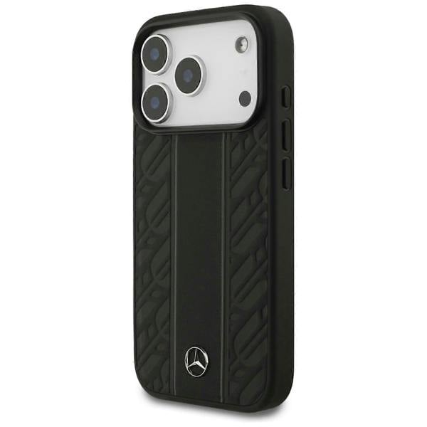 Mercedes Leather Laurel Leaves Stripes MagSafe Case for iPhone 17 Pro 6.3" Black - MEHMP17L25RLDLKH