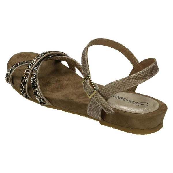 Savannah Ladies Leather Collection Flat Diamante Sandals