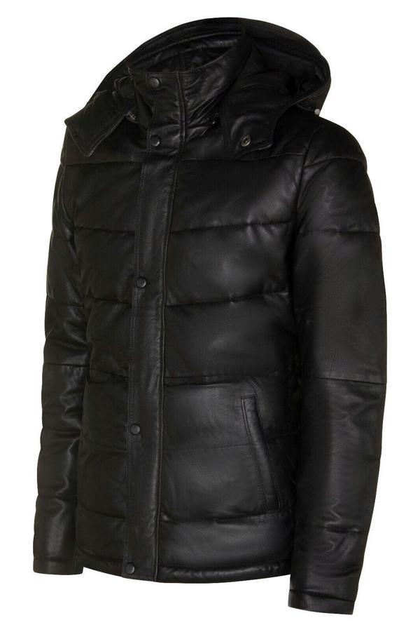 Infinity Leather Mens Puffer Leather Bomber Jacket-Alicante