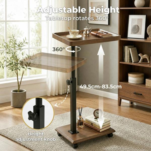 Levede C Shaped Side Table Height Adjustable Rolling 360° Swivel Top End Table