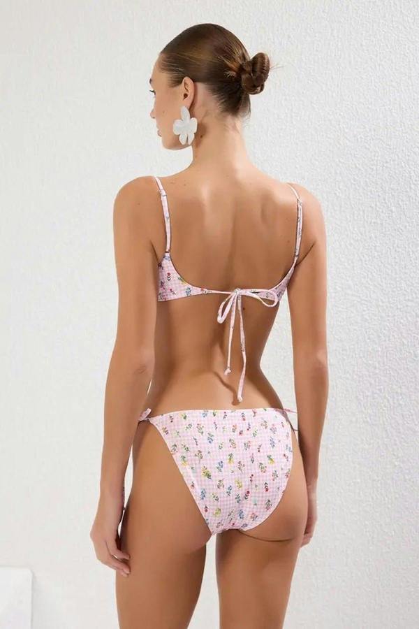 WOVCOR 2-Piece Patterned Applique Detail Balconette Padded Bikini Set