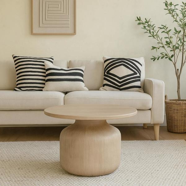 Wyld Haus Chicago Cane and Natural Mango Wood Round Coffee Table