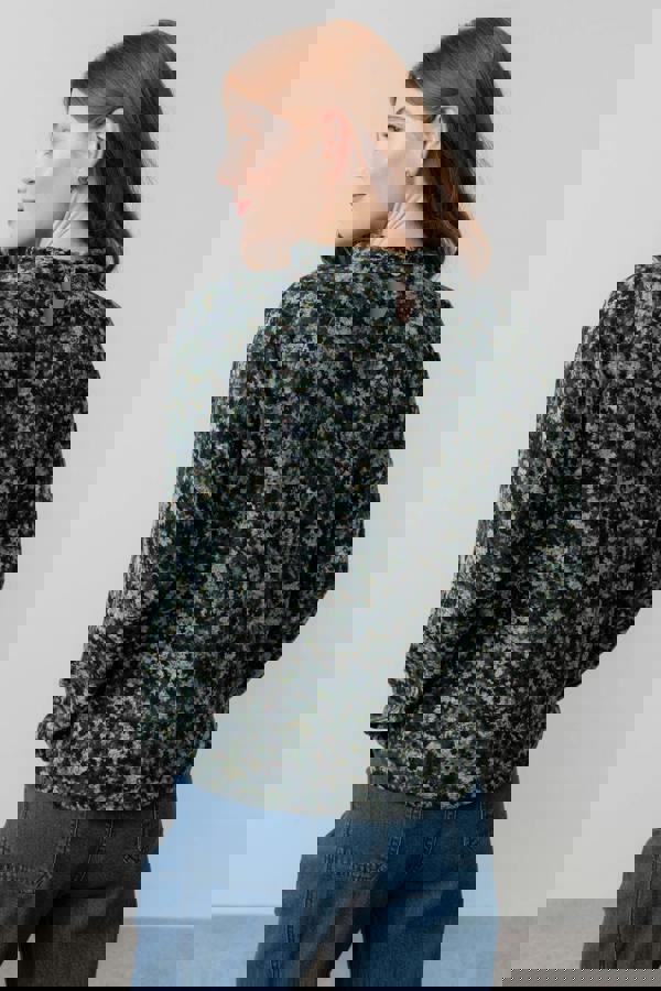 Lily & Me Bayberry Batwing Floral Print Top Green