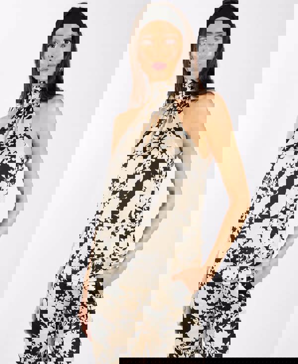 Black and Ivory Printed Halter Neck Top