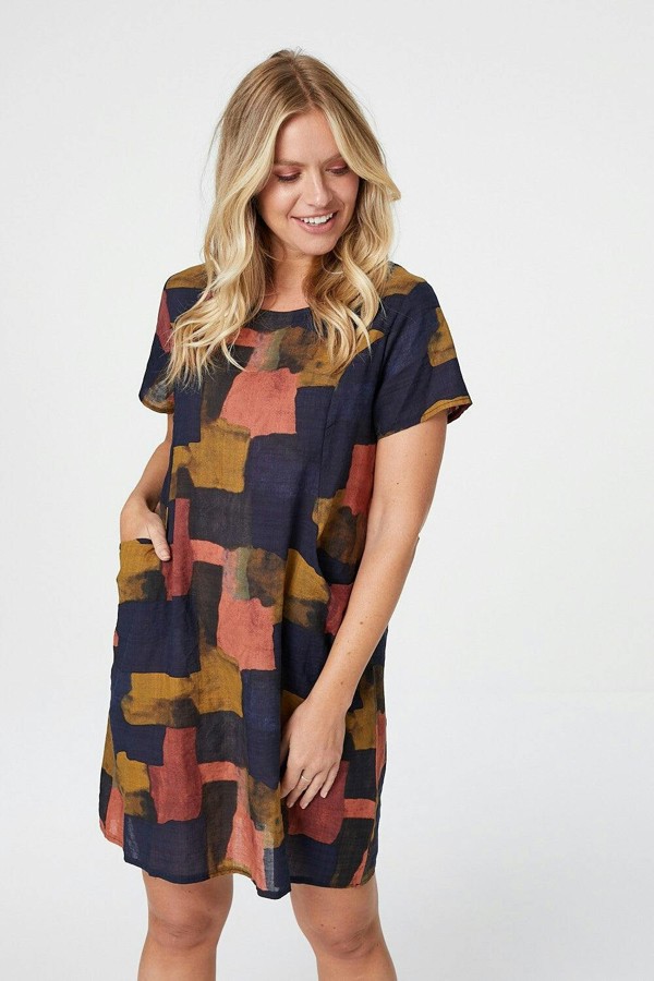 Izabel London Abstract Print Relaxed Shift Dress - Navy