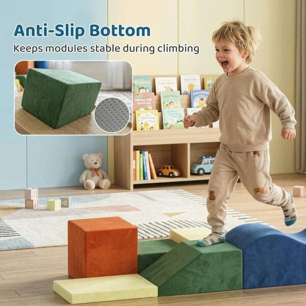 Kids Soft Play Set, 6PCS Foam Climbing Blocks with Non-Slip Base, Indoor Soft Playground for Climbing and Crawling