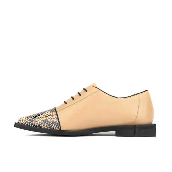 Embassy London Sloan - Cream - Women's Leather Oxford with Snakeskin toe