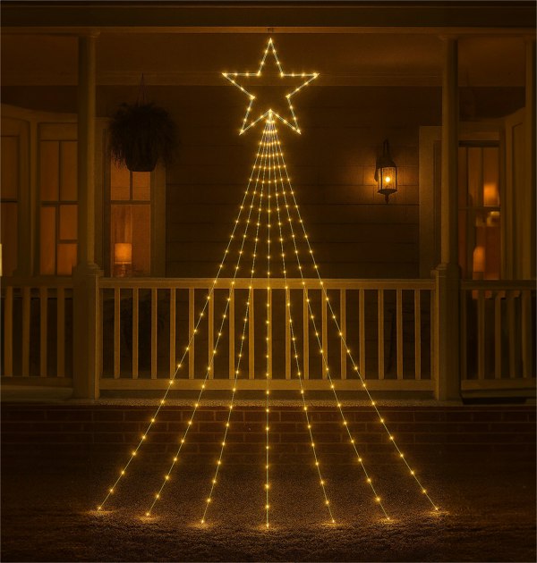 Xmas Haus 3.5m Waterfall 2D Christmas Tree with Warm White LEDs, Star Top, 10% Twinkle, Timer