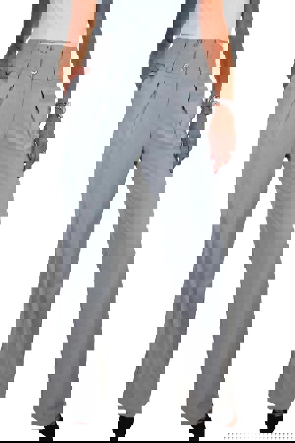 Paulo Due Women's Straight Leg Wide Waistband Trousers Light Grey