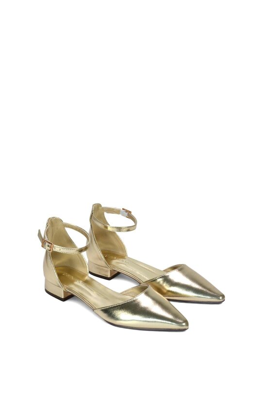 XY LONDON Low Heel Flat Pointed Toe Ankle Strap Court Shoes