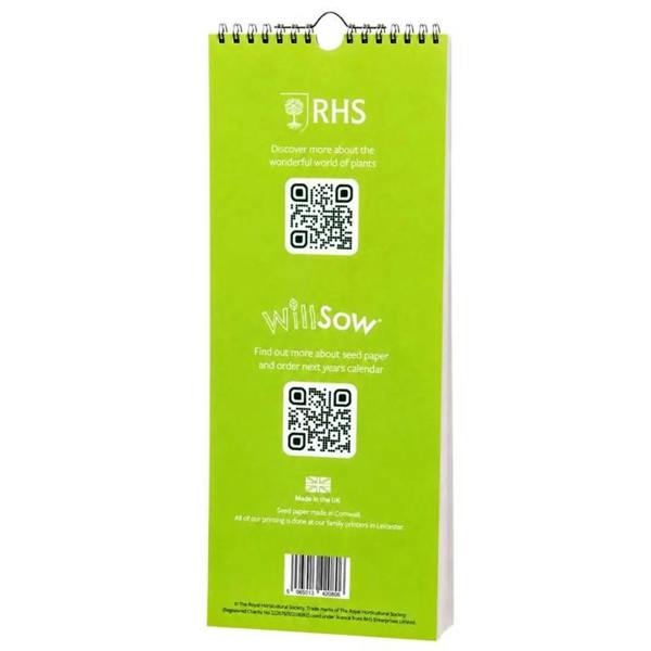 RHS, Plantable Veg & Herb Slim Calendar 2027, Wall Calendars, Month To View, Lifestyle, Gift