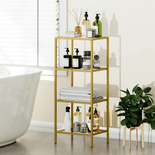Wyld Haus Nopatti Metal And Glass Gold Tone 4 Tier Vertical Display Shelving Unit