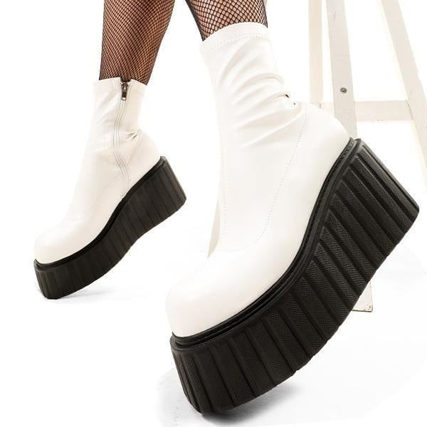 Lamoda Muster Up Chunky Ankle Creeper Boots White PU, Bold Platform Boots