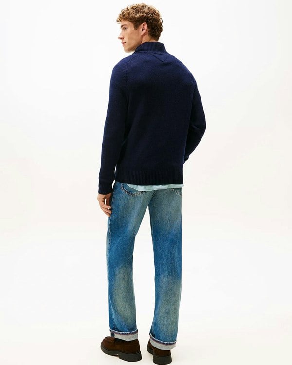 Tommy Hilfiger Lambswool Half-Zip Mock Neck Mens Jumper - Desert Sky