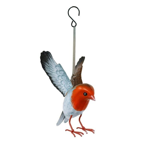 EDH Door Hardware Small Metal Hanging Robin (14cm x 10cm x 10cm) – Handcrafted Weather-Resistant Bird Ornament – Decorative Hanging Robin