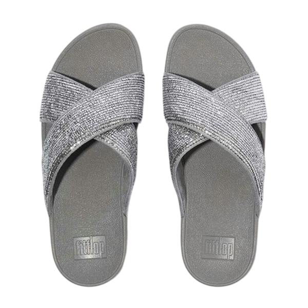 FitFlop Womens/Ladies Criss-Cross Glitter Sliders - Silver - 