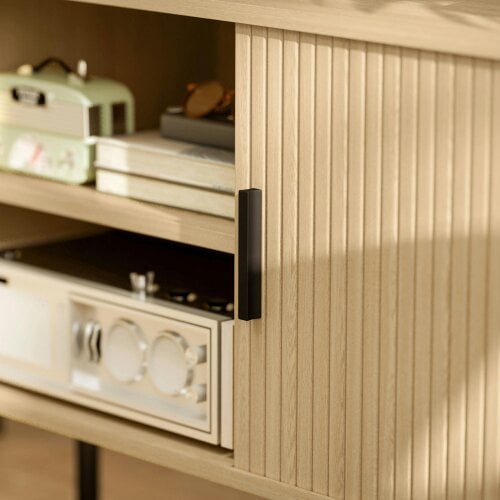 Wyld Haus Elnali 120cm Wooden Natural Oak Effect TV Unit With Shelves For Screens Up To 55 Inches