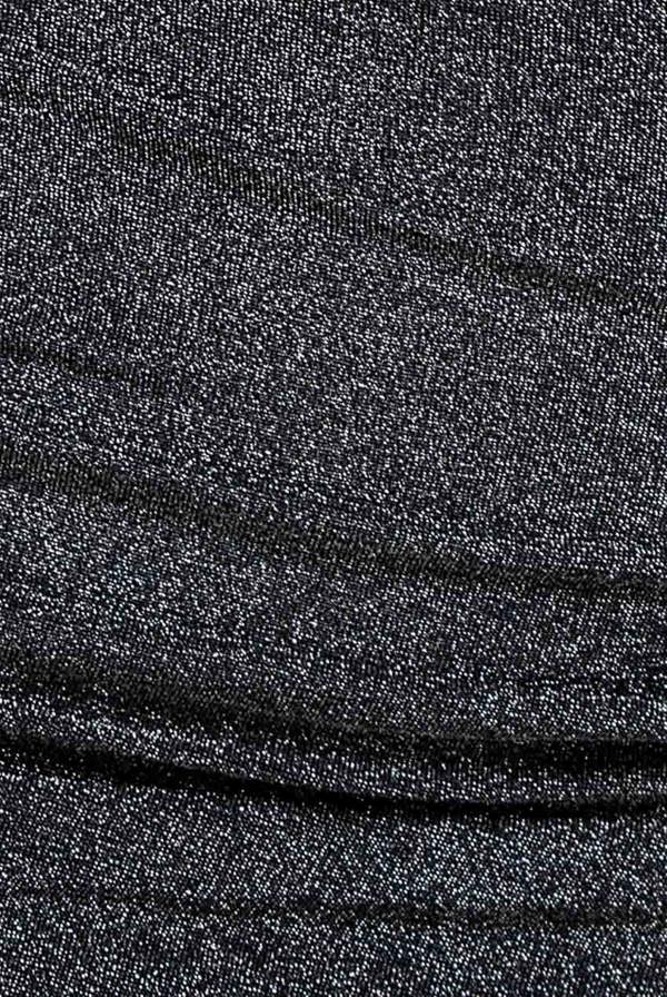 Lurex One Shoulder Ruched Midi Dress - Black Silver DR3268
