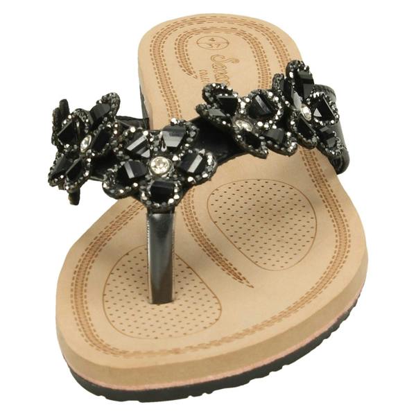 Savannah Ladies Savannah Jewelled Flower Trim Toepost Sandals