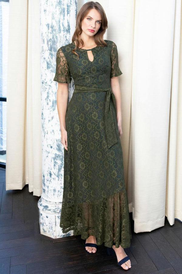 HotSquash Keyhole Lace Dress with Asymmetric Hem