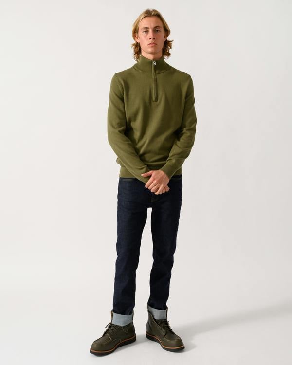 HUGO San Quintus-C2 Mens 1/4 Zip Funnel Neck Jumper - Open Green 389