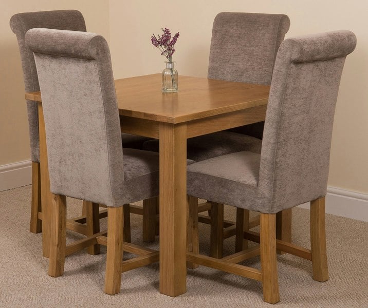 That's Furniture Oslo 90 x 90cm Small Square Oak Dining Set with Washington Fabric Chairs