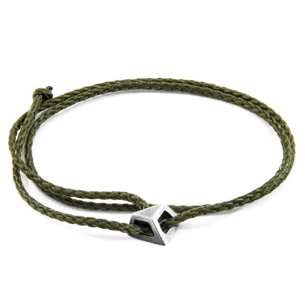 Anchor & Crew Khaki Green Arthur Silver and Rope SKINNY Bracelet