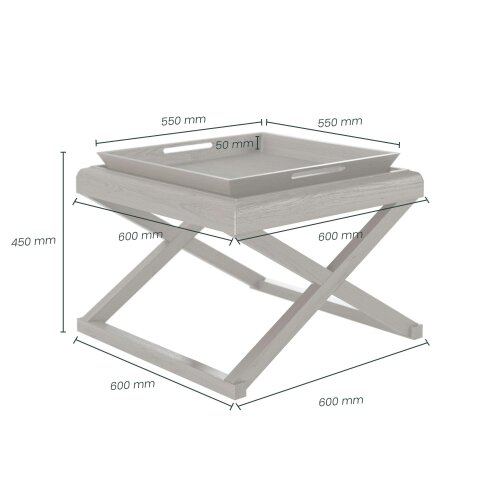 Wyld Haus Lucca Grey Aged Oak Cross Frame Tray Side Table