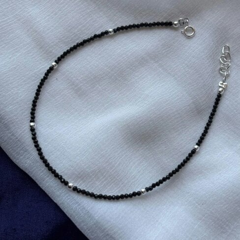 The Colourful Aura Black Beads Slim Indie Chain Boho Payal Anklet