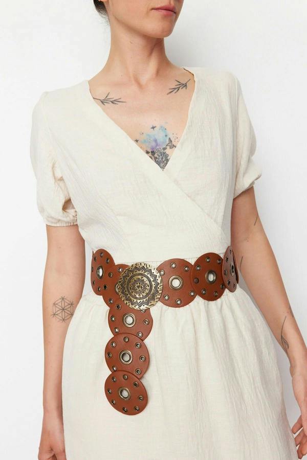 WOVCOR Faux Leather Belt with Troc Details