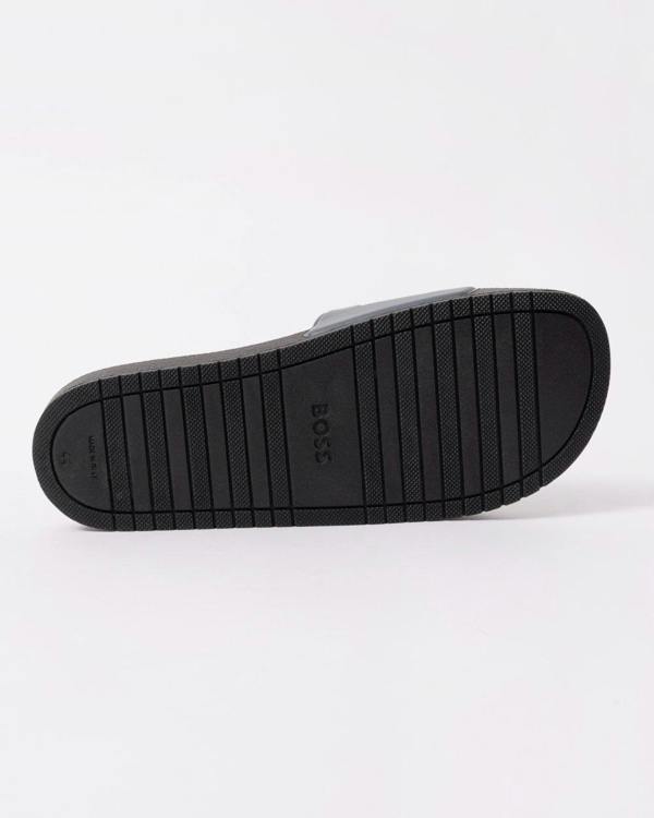 BOSS Orange Aryeh Mens Italian-Made Slides With Large Logo Detail - Medium Grey 036 - CHO - Designer Mens Sandals