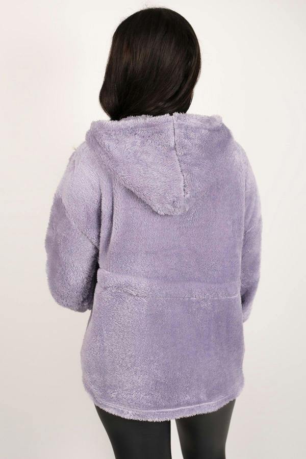 Mirelli Fluffy Zip Up Hoodie With Drawstring Waist - Purple