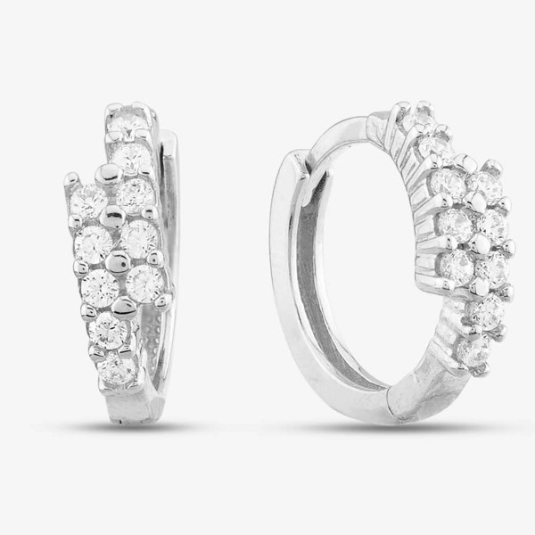 T. H. Baker 9ct White Gold Cubic Zirconia Two Row Hoop Earrings E1631W