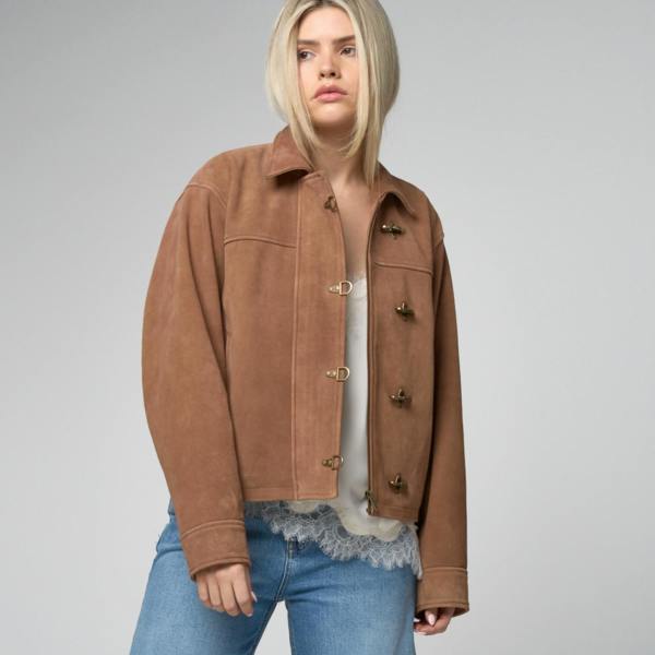 Women's Tan Suede Fireman Clasp Jacket