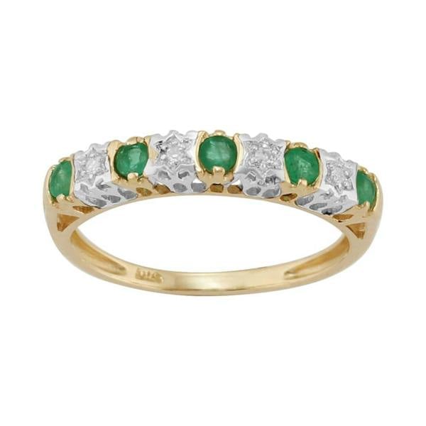 Classic Emerald & Diamond Half Hoop Earrings & Half Eternity Ring Set Image 3